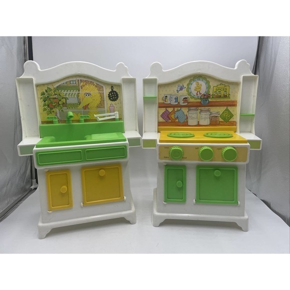 Vintage 1980’s Playskool Play Kitchen Stove And Sink Muppets Big Bird Set - Picture 1 of 14